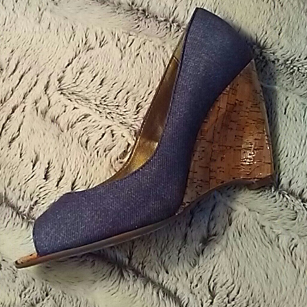 EUC Blue jean/cork wedges